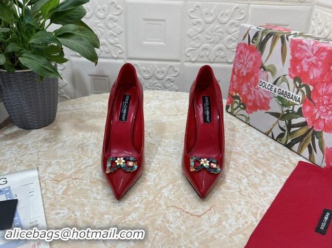 Good Product Dolce & Gabbana Patent Calfskin Pumps 10.5cm with Crystals DG Red 325091