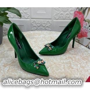 Durable Dolce & Gabbana Patent Calfskin Pumps 10.5cm with Crystals DG Green 325092