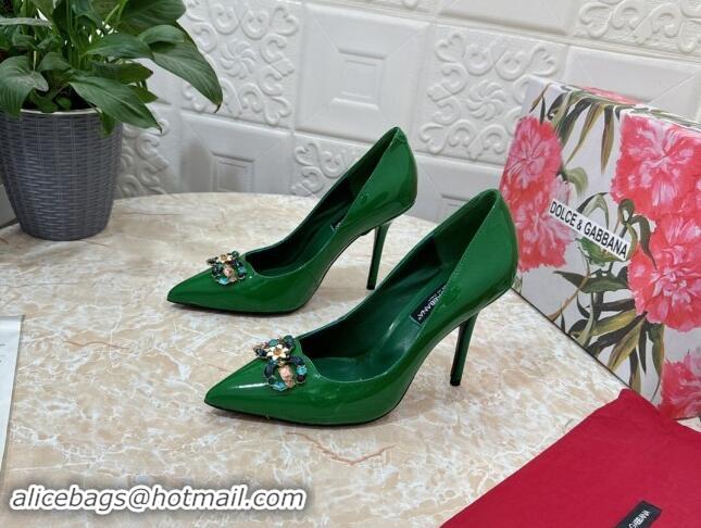 Durable Dolce & Gabbana Patent Calfskin Pumps 10.5cm with Crystals DG Green 325092