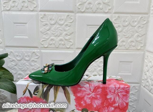 Durable Dolce & Gabbana Patent Calfskin Pumps 10.5cm with Crystals DG Green 325092