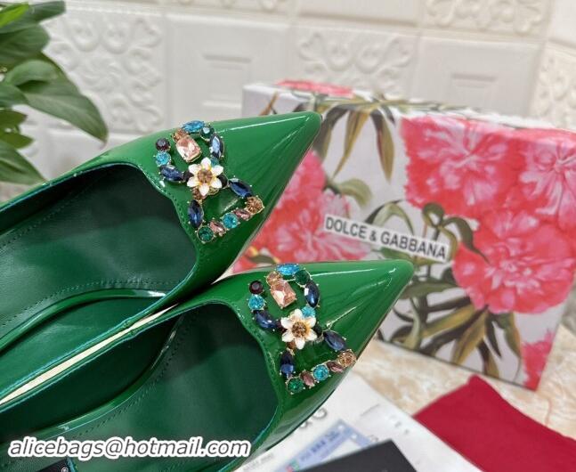 Durable Dolce & Gabbana Patent Calfskin Pumps 10.5cm with Crystals DG Green 325092