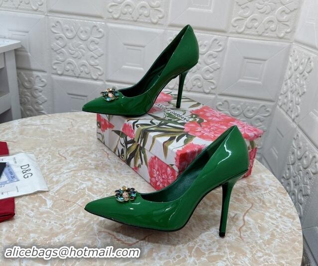 Durable Dolce & Gabbana Patent Calfskin Pumps 10.5cm with Crystals DG Green 325092