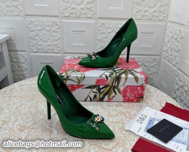 Durable Dolce & Gabbana Patent Calfskin Pumps 10.5cm with Crystals DG Green 325092