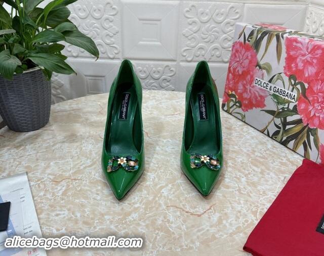 Durable Dolce & Gabbana Patent Calfskin Pumps 10.5cm with Crystals DG Green 325092