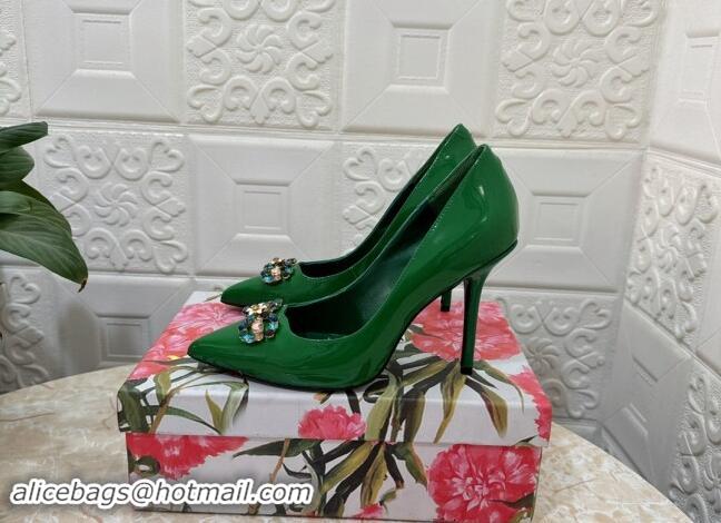 Durable Dolce & Gabbana Patent Calfskin Pumps 10.5cm with Crystals DG Green 325092