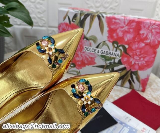 Good Looking Dolce & Gabbana Patent Calfskin Pumps 10.5cm with Crystals DG Gold 325093