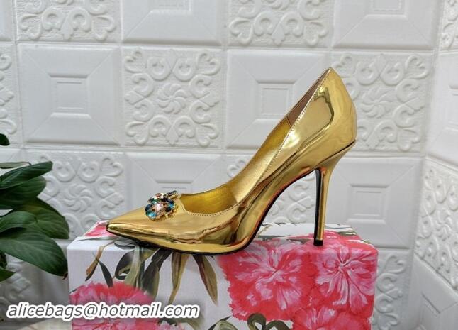 Good Looking Dolce & Gabbana Patent Calfskin Pumps 10.5cm with Crystals DG Gold 325093