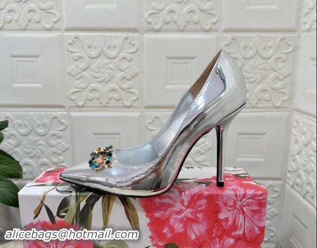 Best Product Dolce & Gabbana Patent Calfskin Pumps 10.5cm with Crystals DG Silver 325094