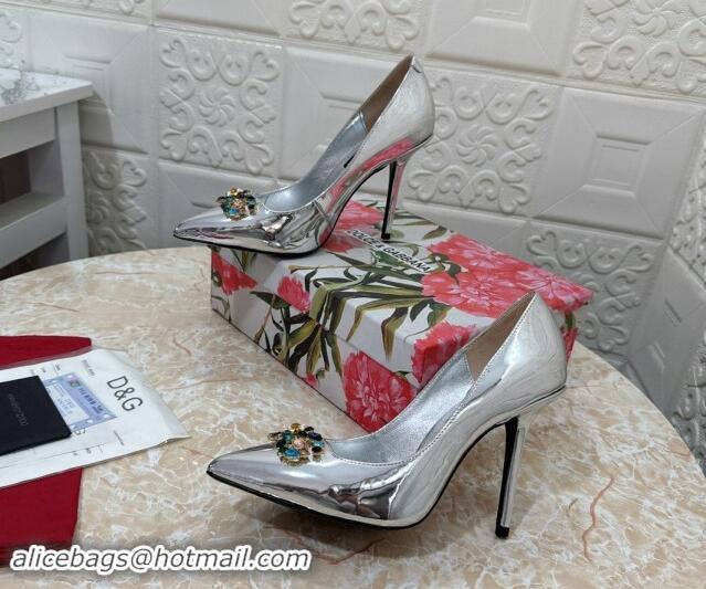 Best Product Dolce & Gabbana Patent Calfskin Pumps 10.5cm with Crystals DG Silver 325094