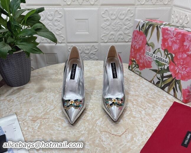 Best Product Dolce & Gabbana Patent Calfskin Pumps 10.5cm with Crystals DG Silver 325094