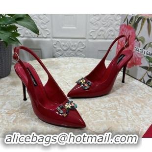 Shop Duplicate Dolce & Gabbana Patent Calfskin Slingback Pumps 10.5cm with Crystals DG Red 325095