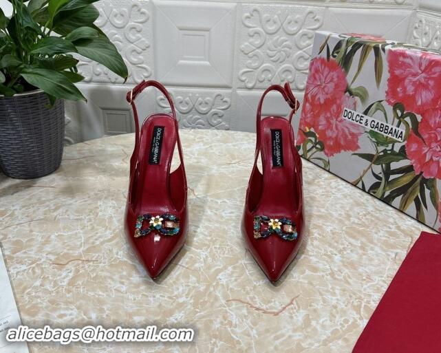 Shop Duplicate Dolce & Gabbana Patent Calfskin Slingback Pumps 10.5cm with Crystals DG Red 325095