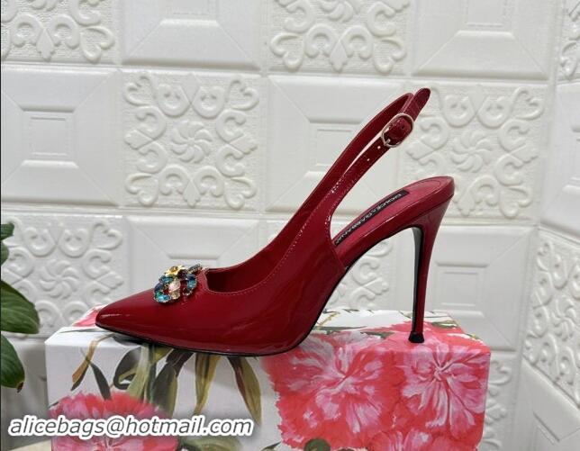 Shop Duplicate Dolce & Gabbana Patent Calfskin Slingback Pumps 10.5cm with Crystals DG Red 325095