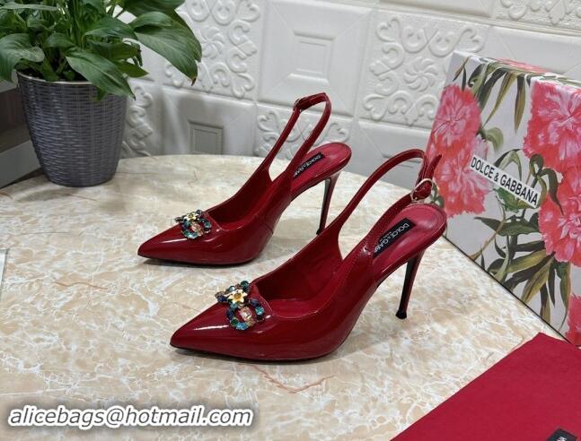 Shop Duplicate Dolce & Gabbana Patent Calfskin Slingback Pumps 10.5cm with Crystals DG Red 325095