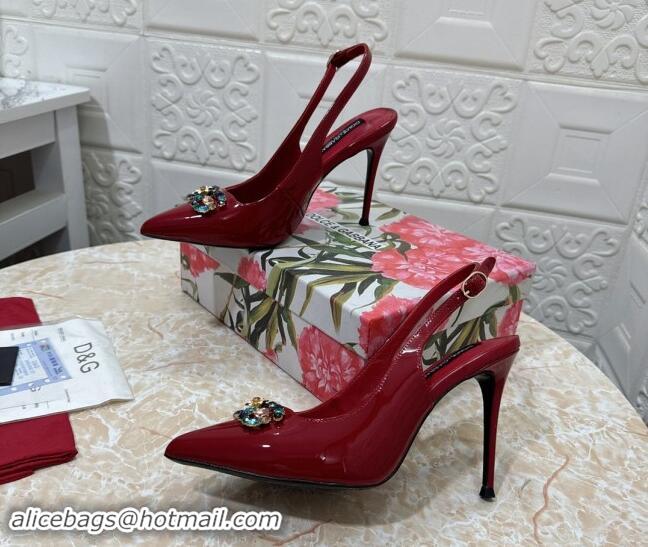 Shop Duplicate Dolce & Gabbana Patent Calfskin Slingback Pumps 10.5cm with Crystals DG Red 325095