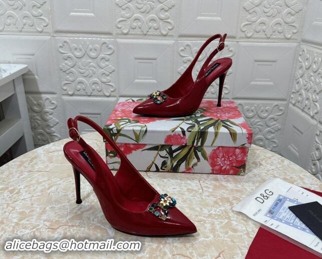 Shop Duplicate Dolce & Gabbana Patent Calfskin Slingback Pumps 10.5cm with Crystals DG Red 325095