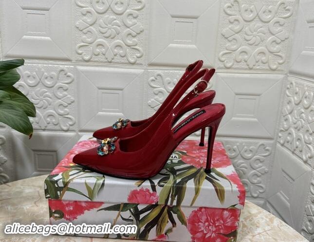 Shop Duplicate Dolce & Gabbana Patent Calfskin Slingback Pumps 10.5cm with Crystals DG Red 325095