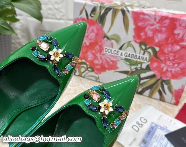 Feminine Dolce & Gabbana Patent Calfskin Slingback Pumps 10.5cm with Crystals DG Green 325097