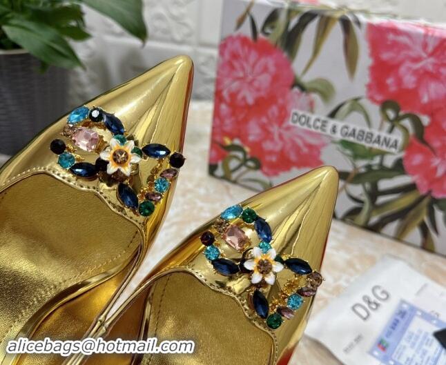 Luxury Dolce & Gabbana Patent Calfskin Slingback Pumps 10.5cm with Crystals DG Gold 325099