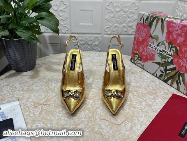 Luxury Dolce & Gabbana Patent Calfskin Slingback Pumps 10.5cm with Crystals DG Gold 325099