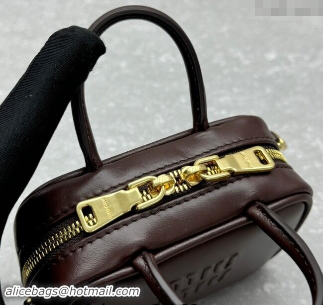 Pretty Style Miu Miu Leather micro bag 5NR036 Briarwood Brown 2024