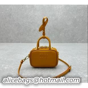 Luxury Discount Miu Miu Leather micro bag 5NR036 Yellow 2024