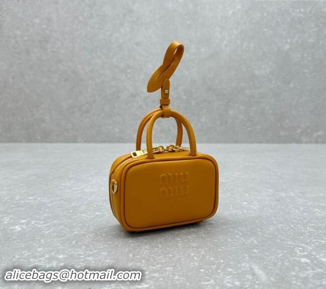 Luxury Discount Miu Miu Leather micro bag 5NR036 Yellow 2024