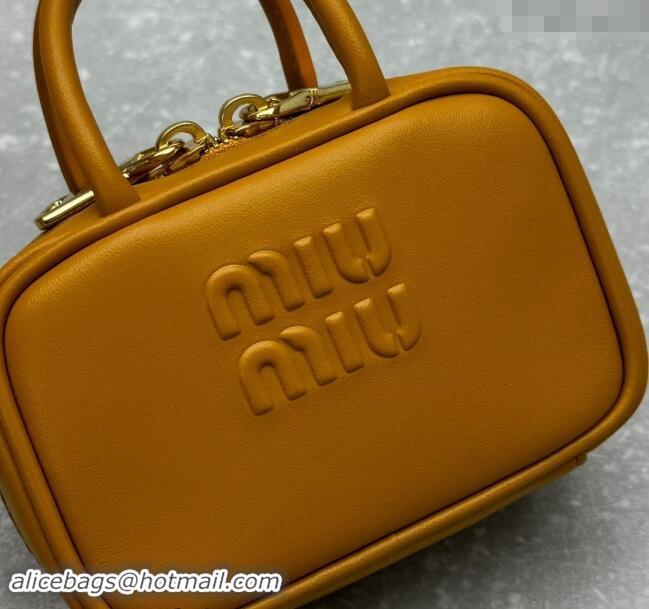 Luxury Discount Miu Miu Leather micro bag 5NR036 Yellow 2024