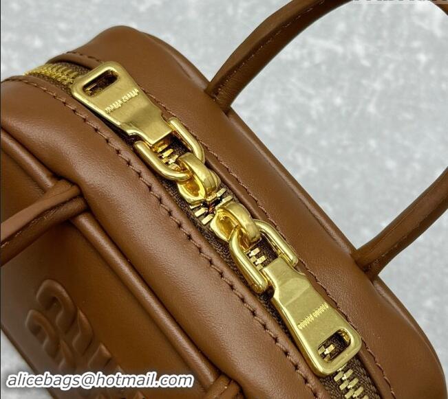 Top Grade Miu Miu Leather micro bag 5NR036 Brown 2024