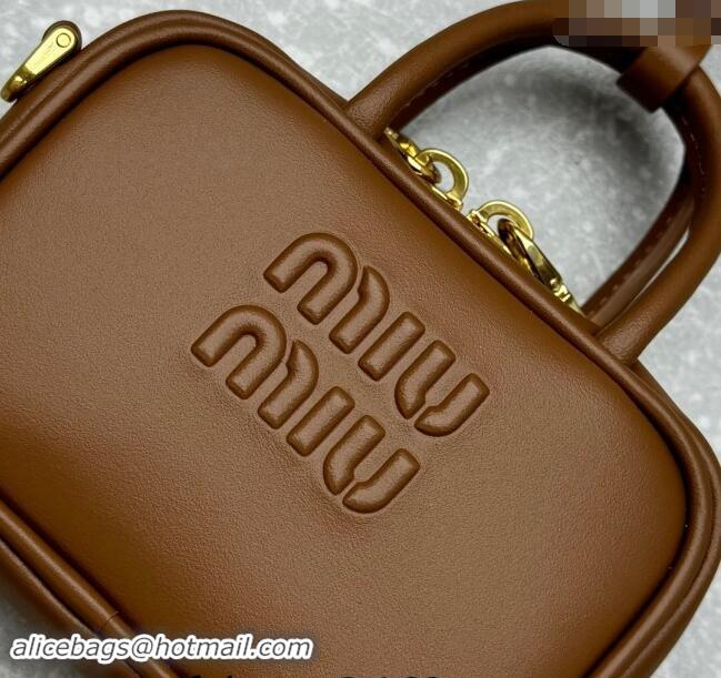 Top Grade Miu Miu Leather micro bag 5NR036 Brown 2024