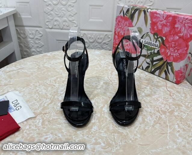 Good Quality Dolce & Gabbana Patent Calfskin Sandals 10.5cm with DG Heel Black 325100