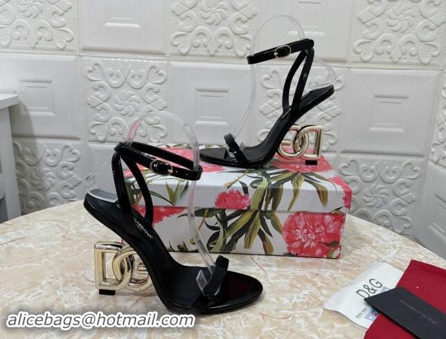 Good Quality Dolce & Gabbana Patent Calfskin Sandals 10.5cm with DG Heel Black 325100