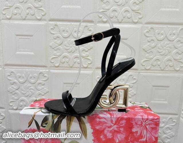 Good Quality Dolce & Gabbana Patent Calfskin Sandals 10.5cm with DG Heel Black 325100