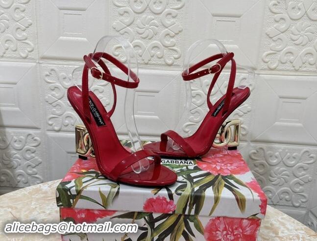 Stylish Dolce & Gabbana Patent Calfskin Sandals 10.5cm with DG Heel Red 325101