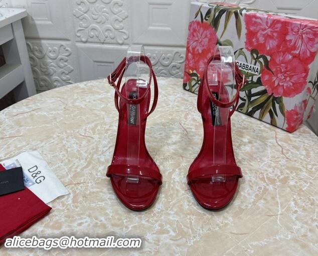 Stylish Dolce & Gabbana Patent Calfskin Sandals 10.5cm with DG Heel Red 325101