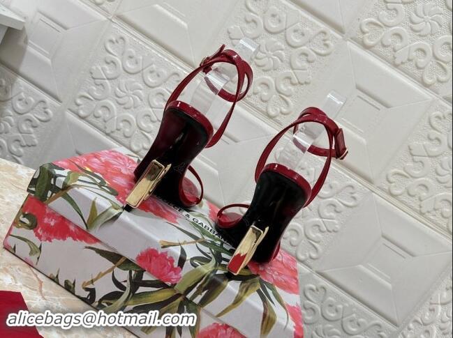 Stylish Dolce & Gabbana Patent Calfskin Sandals 10.5cm with DG Heel Red 325101