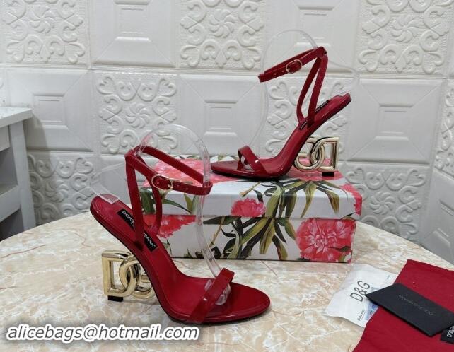 Stylish Dolce & Gabbana Patent Calfskin Sandals 10.5cm with DG Heel Red 325101