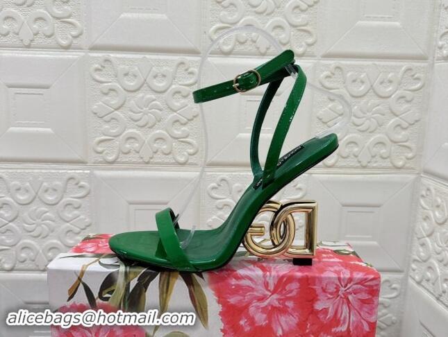 Sumptuous Dolce & Gabbana Patent Calfskin Sandals 10.5cm with DG Heel Green 325102