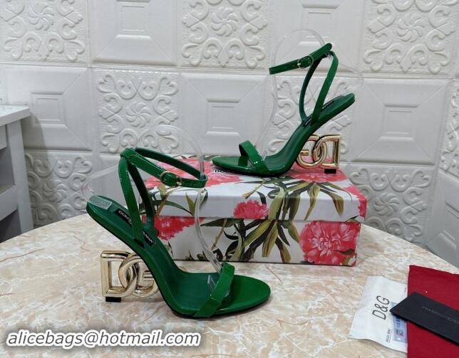 Sumptuous Dolce & Gabbana Patent Calfskin Sandals 10.5cm with DG Heel Green 325102