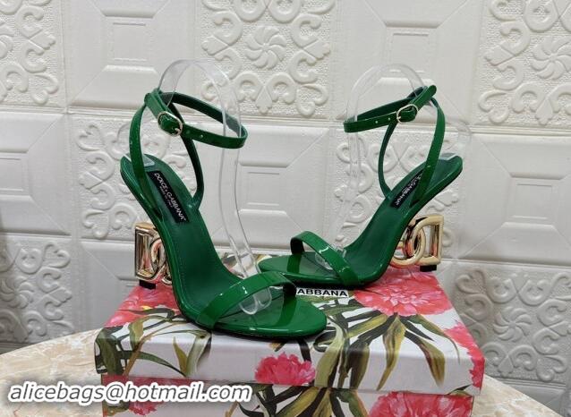 Sumptuous Dolce & Gabbana Patent Calfskin Sandals 10.5cm with DG Heel Green 325102