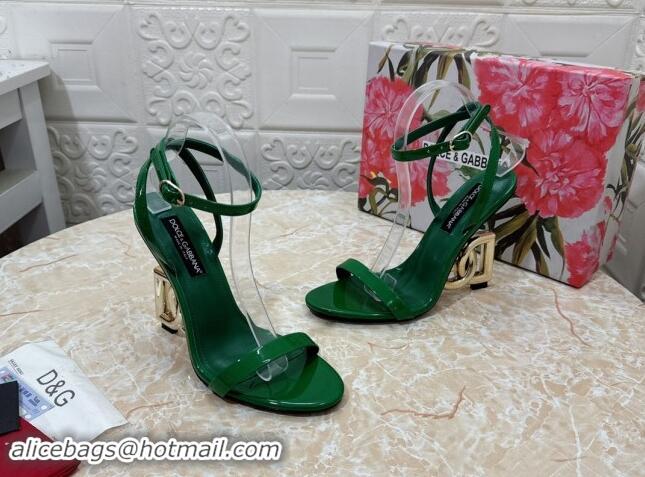 Sumptuous Dolce & Gabbana Patent Calfskin Sandals 10.5cm with DG Heel Green 325102