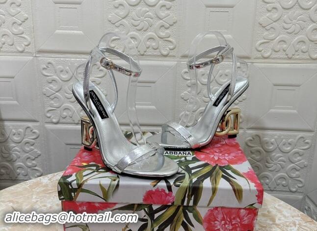 Perfect Dolce & Gabbana Patent Calfskin Sandals 10.5cm with DG Heel Silver 0325103