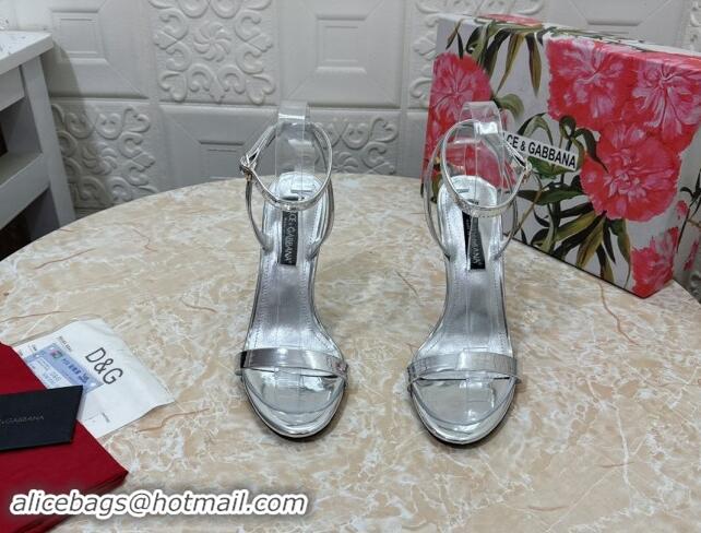 Perfect Dolce & Gabbana Patent Calfskin Sandals 10.5cm with DG Heel Silver 0325103