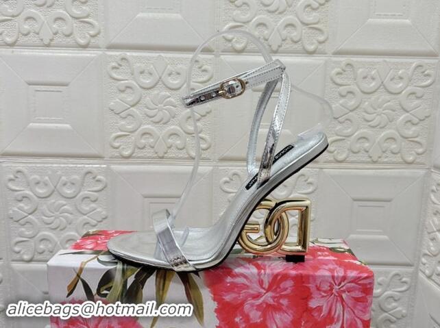 Perfect Dolce & Gabbana Patent Calfskin Sandals 10.5cm with DG Heel Silver 0325103