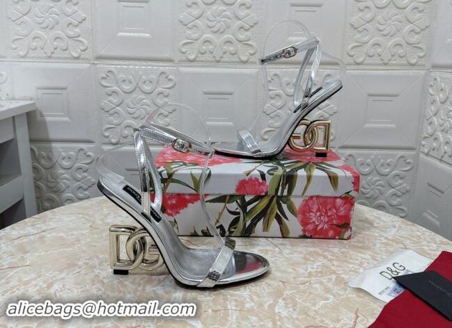 Perfect Dolce & Gabbana Patent Calfskin Sandals 10.5cm with DG Heel Silver 0325103