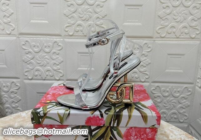 Perfect Dolce & Gabbana Patent Calfskin Sandals 10.5cm with DG Heel Silver 0325103