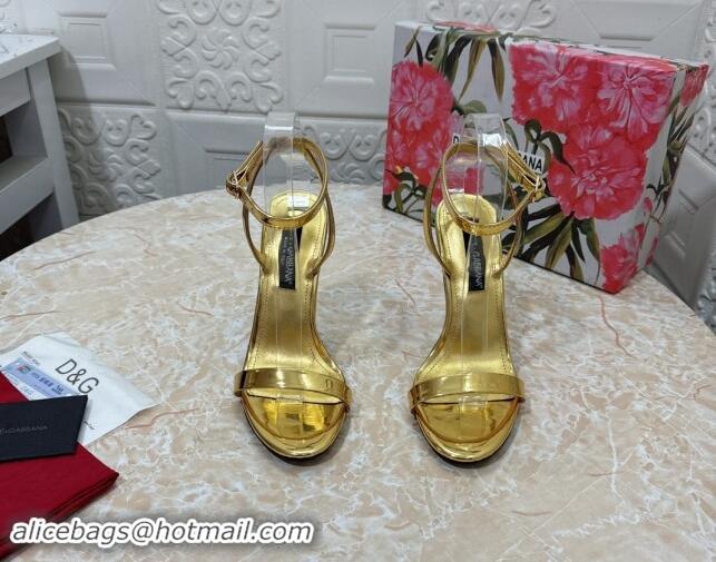 Classic Hot Dolce & Gabbana Patent Calfskin Sandals 10.5cm with DG Heel Gold 325104