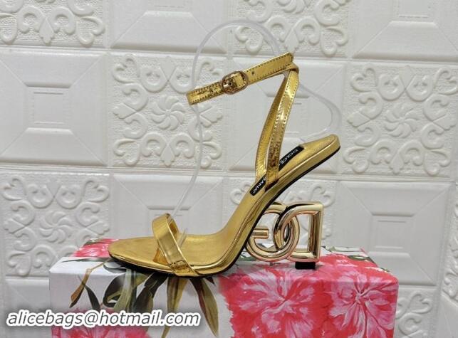 Classic Hot Dolce & Gabbana Patent Calfskin Sandals 10.5cm with DG Heel Gold 325104