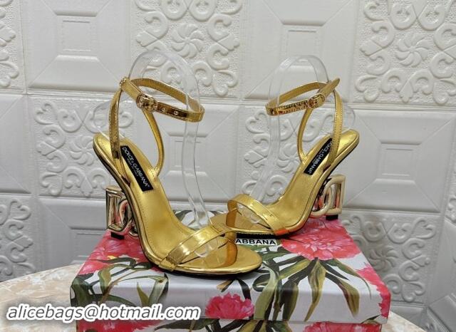 Classic Hot Dolce & Gabbana Patent Calfskin Sandals 10.5cm with DG Heel Gold 325104