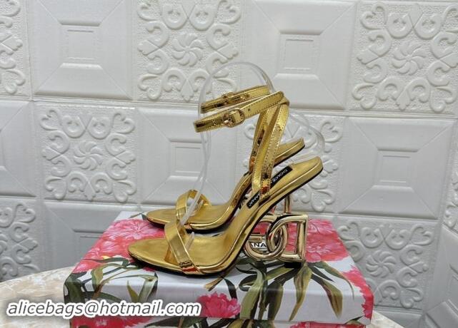 Classic Hot Dolce & Gabbana Patent Calfskin Sandals 10.5cm with DG Heel Gold 325104